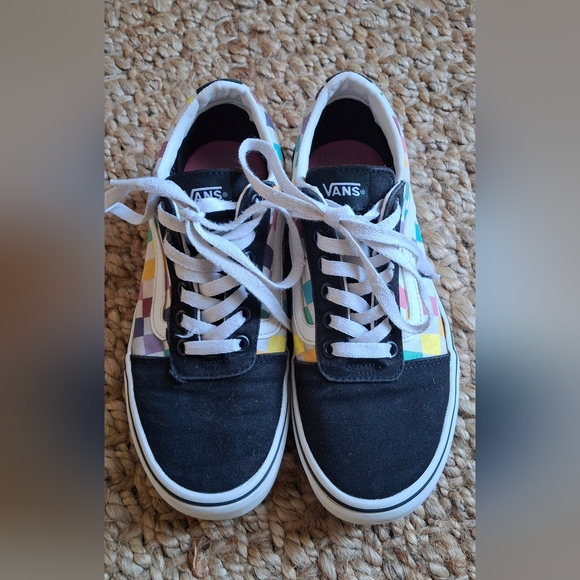 Vans Old Skool Checkerboard Low Women's Size 7 Sneakers Black Multicolor Sku - Picture 2 of 8